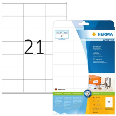 Produktbild von Etiketten Premium A4, weiß 70x42 mm Papier matt 525 St.
