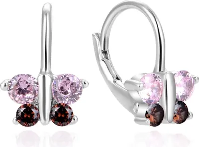 Imagen del producto de Aretes de plata con circonitas, diseño de mariposas, modelo AGUC810DL