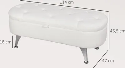 Zdjęcie produktu dla Ławka HOMCOM z miejscem do przechowywania i aksamitnym wykończeniem w stylu Teddy, tapicerowana ławka z metalowymi nogami, skrzynia do salonu, sypialni, przedpokoju, 114 x 47 x 46,5 cm, biała