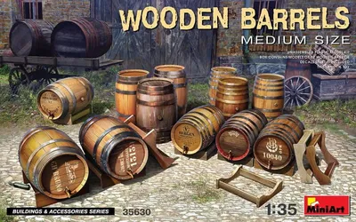 Zdjęcie produktu dla MiniArt 35630 Drewniane beczki średniej wielkości Model do złożenia w skali 1:35 w oryginalnym opakowaniu