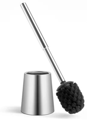 Image de Brosse de toilettes en acier inoxydable 304 avec support – Ensemble de brosse de toilettes inoxydable, sur pied, hygiénique et durable, tête de brosse remplaçable (argent brossé)