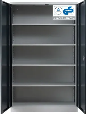 Produktbild von Stahlschrank BEE mit 4 verzinkten Fachböden | HxBxT 195x120x42cm | Korpusfarbe Lichtgrau, Frontfarbe Anthrazit | Werkstattschrank Werkzeugschrank Aktenschrank Universalschrank
