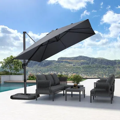 Produktbild von PURPLE LEAF Ampelschirm Twist 300 x 300 cm Sonnenschirm mit Kurbel, Neigbar Kippbar Gartenschirm Groß, Aluminium Gestell, 360° Rotation, Hellgrau