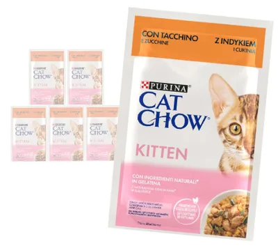 Zdjęcie produktu dla Purina Cat Chow Kitten 6x85g Mokra Karma Dla Kociąt z Indykiem i Cukinią w Galaretce