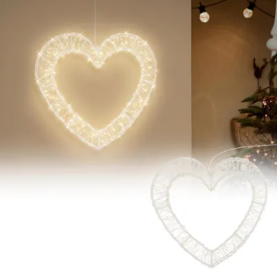 Immagine prodotto di ECD Germany, decorazione a forma di cuore a LED per Natale, ideale per finestre, con timer. Decorazione natalizia, cuore luminoso, per interni ed esterni. Illuminazione natalizia con 720 LED, luce bianco caldo, dimensioni 49,5 x 46 cm