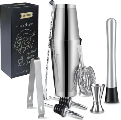 Immagine prodotto di Set per cocktail Boston da 700/600 ml - Set per cocktail in acciaio inossidabile 304 - Set da bar da 8 pezzi con accessori per cocktail, ideale come regalo per barman