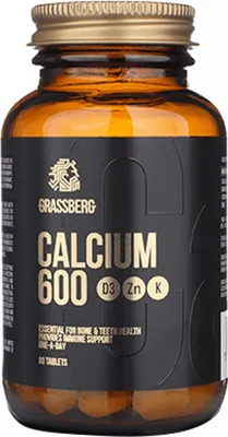 Produktbild von Grassberg Calcium 600 D3+Zn+K (60 Tabs) Unflavoured - Vitamine, Mineralien & Gesundheit - Vitamine & Mineralien-Komplex