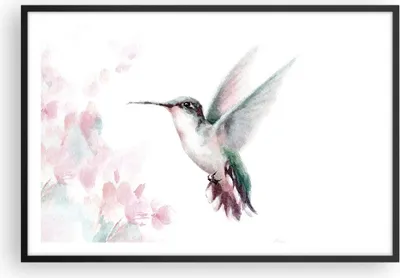 Produktbild von Gerahmtes Poster - Schwarzer Rahmen - Kolibri Aquarell Licht - 91,5x61 cm - Wand Bild - Wanddeko - Wandbilder - Kunstposter - Wandposter - Bilderrahmen - Bilder - Kunstdruck - P2BAA91x61-4518