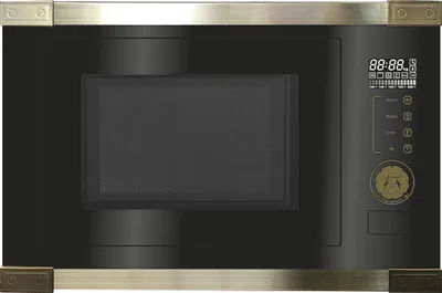 A front view of a built-in microwave oven.