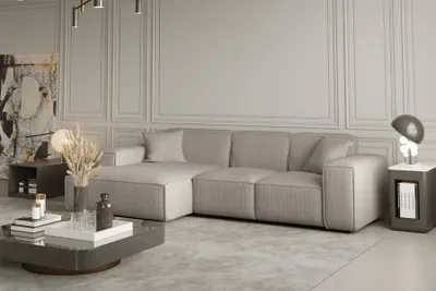 Produktbild von Ecksofa Designersofa CELES in Stoff Scala Beige Ottomane Links