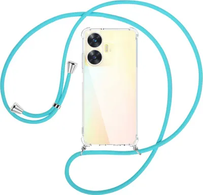 Produktbild von Handykette Backcover-Schutzhülle mit Band (Metall silberfarben) für Realme C55 (6.72'') - türkis