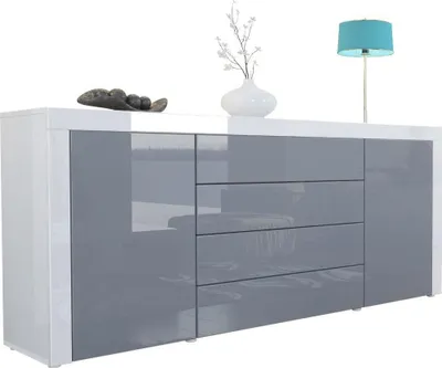 Produktbild von Vladon Sideboard Kommode La Paz, Germany, Korpus in Weiß Hochglanz / Front in Grau Hochglanz mit Rahmen in Weiß Hochglanz