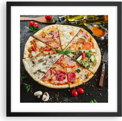 Produktbild von Gerahmtes Poster - Schwarzer Rahmen - Pizza Käse Tomaten - 40x40 cm - Wand Bild - Wanddeko - Wandbilder - Kunstposter - Wandposter - Bilderrahmen - Bilder - Kunstdruck - Wandbild - P2BAC40x40-4118