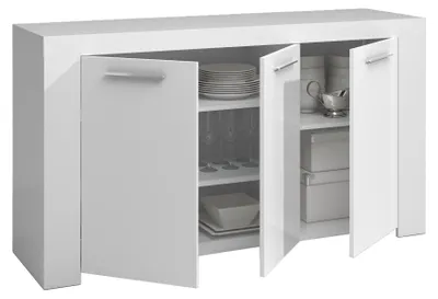 Produktbild von Anrichte Dalbier, Modernes Sideboard mit 3 Türen, Buffet im Wohnzimmer, Fernsehschrank, Sideboard für Wohnzimmer, 144x42h80 cm, Weiß