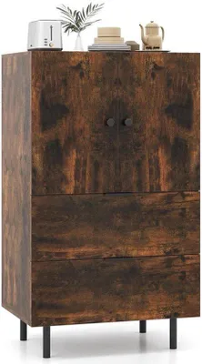 Image de Buffet en bois avec pieds métalliques - Meuble de rangement avec tiroirs et portes - Armoire de rangement pour salon