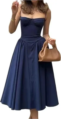 Produktbild von Damen Vintage Sommerkleid Lang mit Trägern Blau Größe M