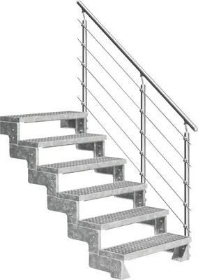 Produktbild von Aussentreppe Pertura Tallis mit Prova Geländer 6 Steigungen 80 cm Gitterrost
