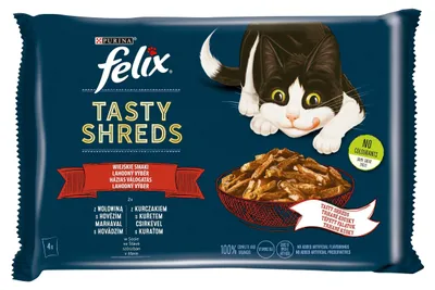 Obrázok produktu pre Felix Chutné kúsky hovädzieho mäsa a kuracieho mäsa pre mačky 4x80g