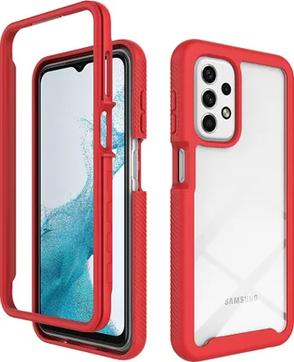 Produktbild von Galaxy A23 4G Hülle, Hybrid Transparente Rückseite Robust TPU Bumper Rutschfest Stoßfest Ganzkörper Schutzhülle für Samsung Galaxy A23 4G Rot