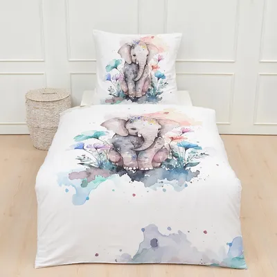 Produktbild von Traumschlaf Mako-Satin Bettwäsche Elefant 135x200 cm + 80x80 cm