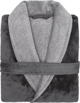 Produktbild von LOOKS by Wolfgang Joop Bademantel Größe L - Morgenmantel anthrazit mit Schalkragen, Uni, Frottee, Baumwollmischung