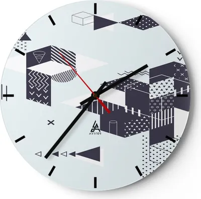 Produktbild von Wanduhr - Rund - Glasuhr - Abstraktion modern - 40x40cm - Schleichendes Uhrwerk - Lautlos - zum Aufhängen bereit - Dekoration Modern - Wanddekoration aus Glas - C3AR40x40-3817