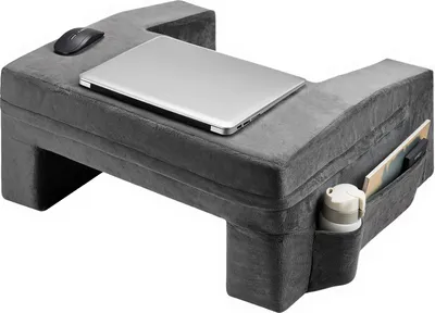 Productafbeelding van VEVOR Leeskussen/bedkussen (610 x 533 x 290 mm) met wasbaar materiaal, schootkussen met bureaufunctie, voorzien van 2 zakken en een bekerhouder, memory foam beddengoed voor tv kijken, lezen en spelen, grijs