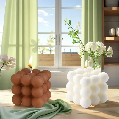 Produktbild von 2 Stück Bubble Kerzen Sojawachs Duftkerzen White+brown