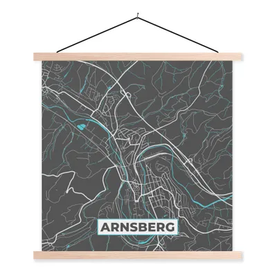 Produktbild von MuchoWow® Textilposter Stadtplan - Karte - Arnsberg - Blau - Deutschland - Karte 60x60 cm mit holzfarbenen Rahmen - Wanddekoration