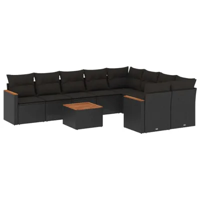 Produktbild von vidaXL 10-tlg. Garten-Sofagarnitur mit Kissen Schwarz Poly Rattan