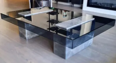 Zdjęcie produktu dla marmurowy stolik kawowy Casa Padrino ze szklanym blatem szary/czarny 140 cm