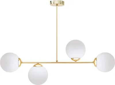 Produktbild von Deckenleuchte Metall Glas E27 in Gold Weiß 4-flammig Kugelschirm Modern Deckenlampe