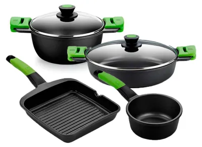 Produktbild von BRA Prior | 6-teiliges Kochgeschirr-Set, Aluminiumguss mit Antihaftbeschichtung, vollständig induktionsgeeignet, für alle Herdarten einschließlich Induktion geeignet, ergonomischer Griff