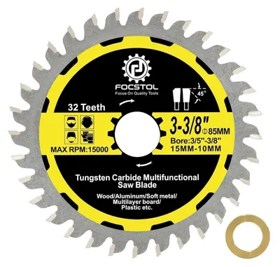 Zdjęcie produktu dla Piła tarczowa do drewna, 85 mm x 15/10 mm, 32 zęby, do cięcia tworzyw sztucznych, aluminium, miedzi i innych metali nieżelaznych