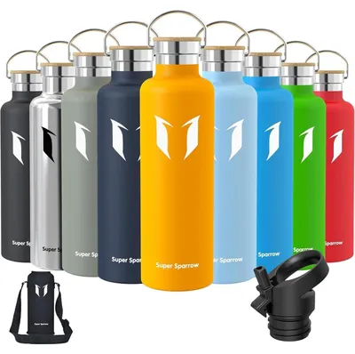 Obrázok produktu pre Nerezová fľaša na pitie, objem 350 ml/500 ml/620 ml/750 ml/1 liter, bez úniku, bez BPA, s 2 viečkami