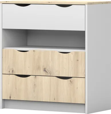 Produktbild von Kommode Schubladkasten Sideboard Anrichte Kommode 80cm mit 3 Schubladen Weiß/Artisan Eiche JOY I 3S