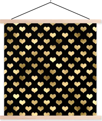 Produktbild von MuchoWow® Textilposter Muster - Herz - Gold 60x60 cm mit holzfarbenen Rahmen - Wanddekoration