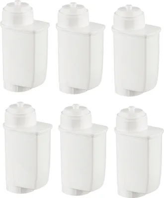 Six white water filters arranged in two rows of three.