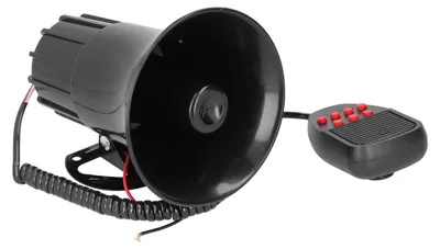 Obrázek produktu pro 12V 50W Klakson do auta s reproduktorem a mikrofonem, 7 zvuků, nouzový alarm, siréna pro auto, nákladní vozidlo, karavan