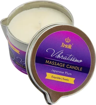 Produktbild von Vibratissimo Massagekerze Japanese Plum 100 ml | Kerze mit Pflaumen Duft | Kerze Entspannung | aus Natürlichen Rohstoffen & mit Kokosöl | Für empfindliche Haut geeignet