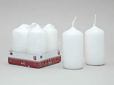 Obrázek produktu pro 4 svíčky ve tvaru sloupku, 8 x 4 cm, BÍLÁ