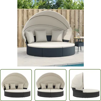 Produktbild von The Living Store Outdoor-Loungebett mit Dach und Kissen Schwarz Poly Rattan
