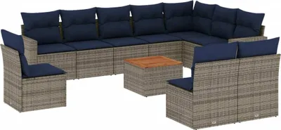 Produktbild von 11-tlg. Garten-Sofagarnitur mit Kissen Grau Poly Rattan