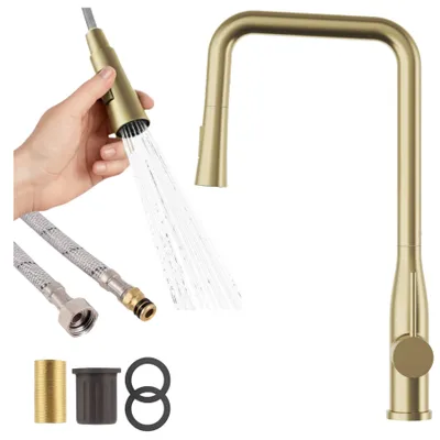 Produktbild von Granitan - Küchenarmatur - Wasserhahn Küche Höhe 46 cm - Mischbatterie Gold - 2 Strahlarten - VECTOR