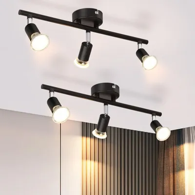Zdjęcie produktu dla ZMH LED lampa sufitowa 3 płomienie 2 reflektor sufitowy salon czarna lampa sufitowa GU10 sufitowy spot obrotowy 350° sufit obrotowy sypialnia kuchnia przedpokój