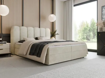 Produktbild von Boxspringbett 140x200 mit Bettkasten H3 Komplett inkl. Matratze, Topper - SOFTI Cremeweiß Bouclé