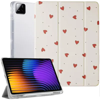 Image de Coque pour Xiaomi Pad 7 / 7 Pro, Protection Anti-Rayures avec Porte-Stylet - Motif Cœur