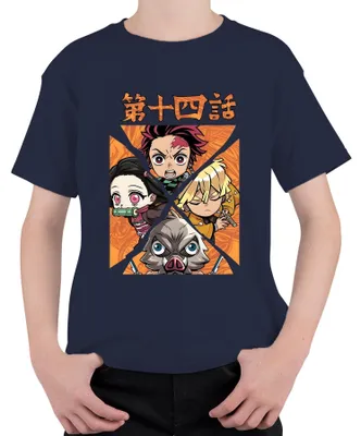 Zdjęcie produktu dla Kimetsu no Yaiba Tanjiro Nezuko Zenitsu Inosuke Chibi Gift Uni Koszulka dziecięca, Granatowy, 128