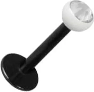 Produktbild von Labret Lippen Piercing Stahl Black Enamel Weisse Kugel 3mm Mit Kristall Elements Flach BK-EJLSN - 6.0 Millimeter