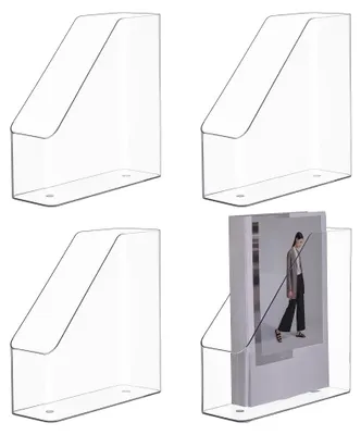Obrázok produktu pre TRANKIELO® - 4-dielna sada akrylových úložných boxov na časopisy - priehľadné, vertikálne úložné boxy pre domácu kanceláriu a triedu - 7,7 x 22,5 x 22,1 cm
